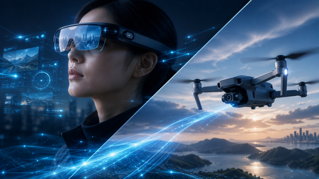 AR glasses and drone showcasing mipi-enabled vision applications.